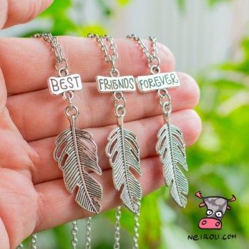 Кулон для троих друзей "Best Friends Forever. Перо совы. Цена за набор